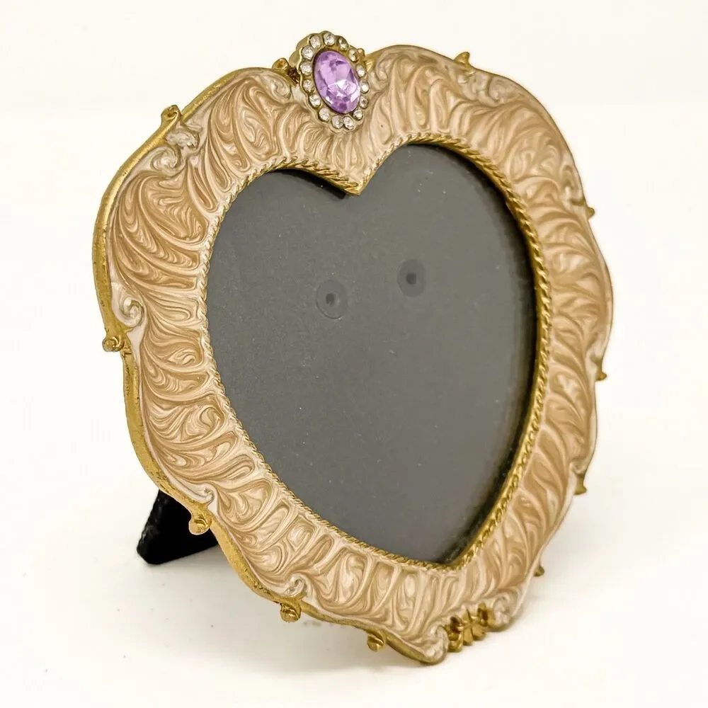 Vintage Heart Picture Frame 4x4 Gold Ornate Purple Rhinestone Romantic Decor